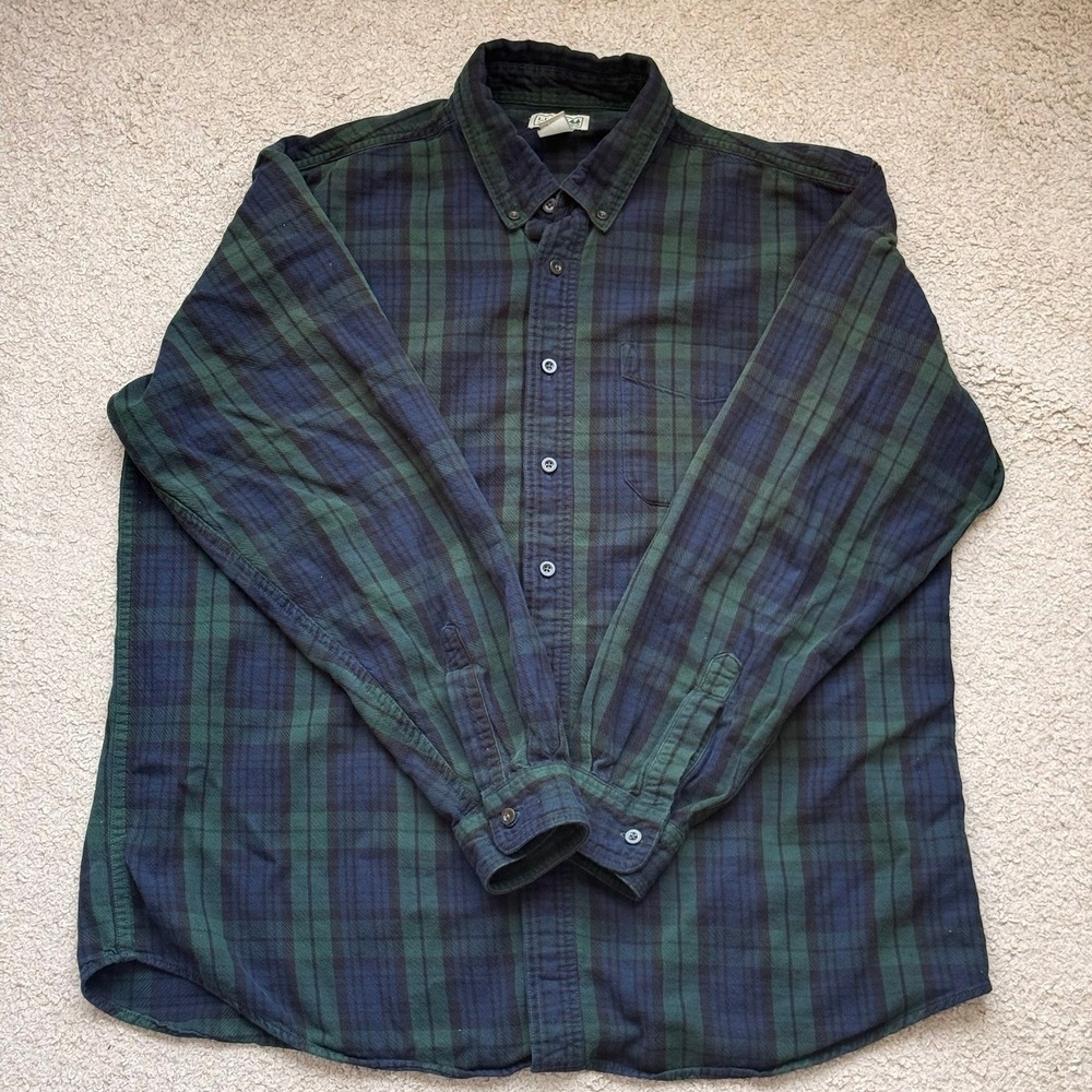 LL Bean Mens XL Regular Black Watch Plaid Flannel Button Down Shirt 0BHF4